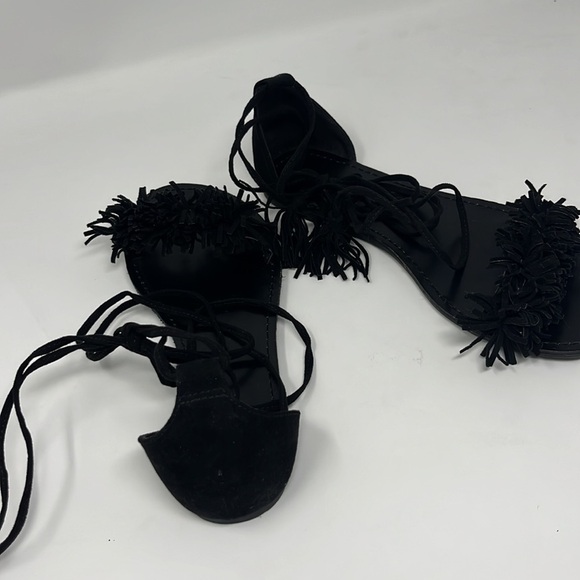 Black fringe ankle wrap sandals - Picture 8 of 10